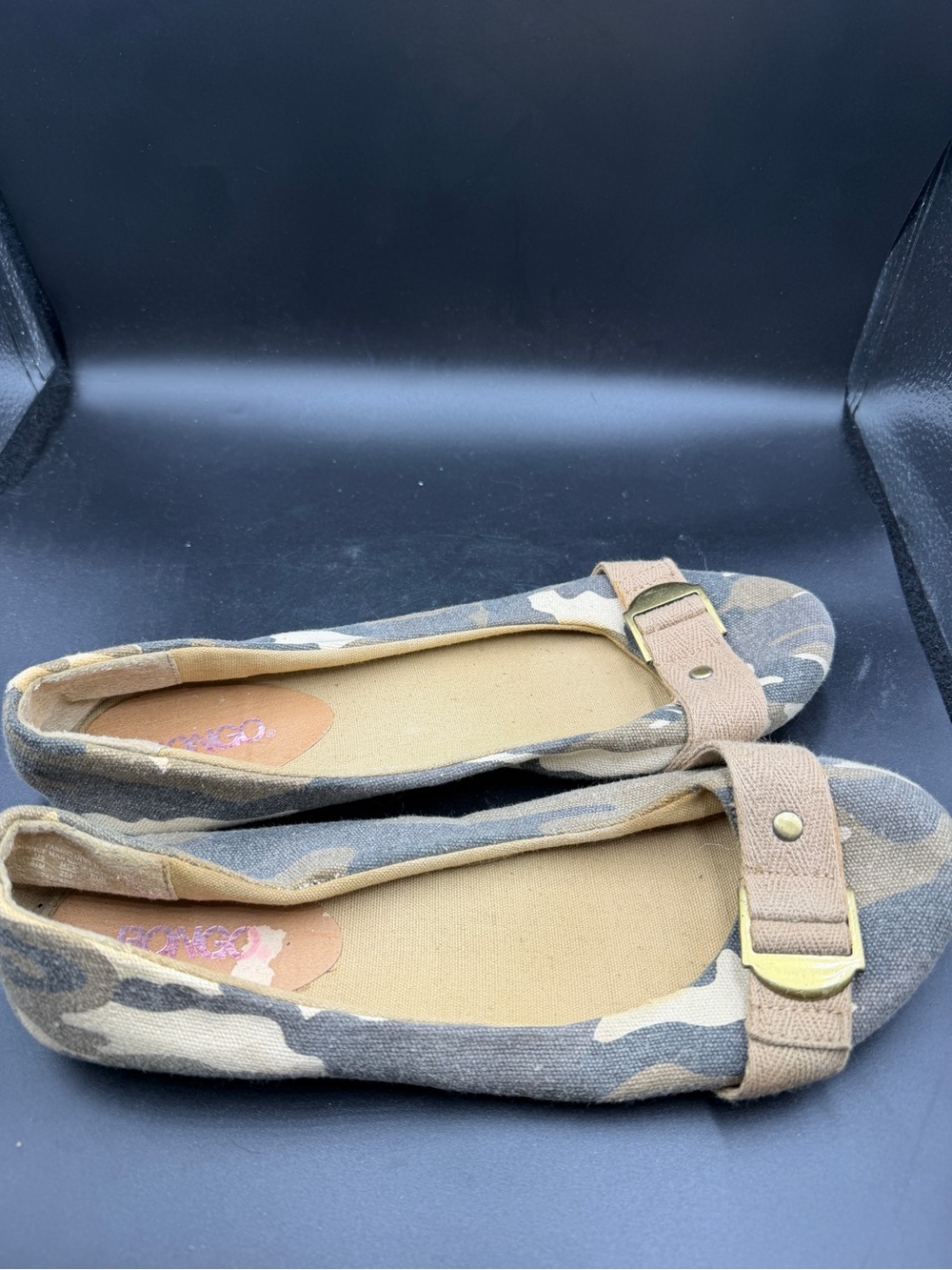 Bongo Camouflage Canvas Ballet Flats with Buckle Accent